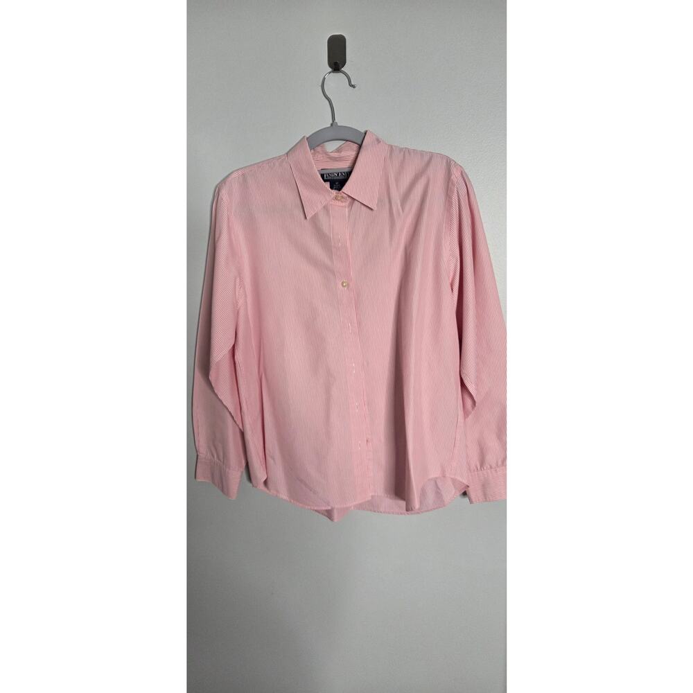 Lands End Size 12 Petite Womens Pink Stripe Button-up Shirt